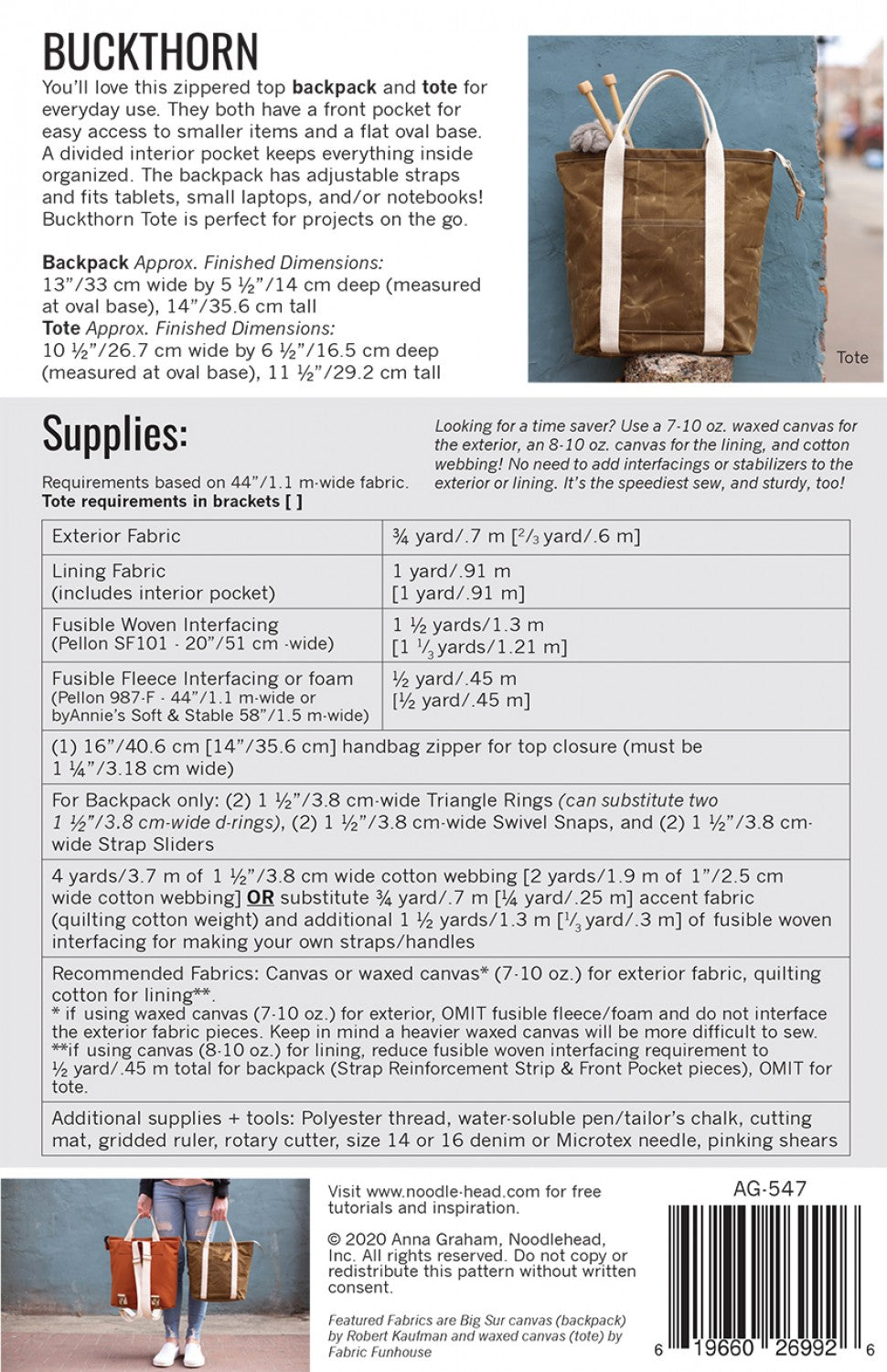 Sewing Fabric Funhouse Waxed Canvas Buckthorn Backpack Tote By