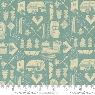Camping Gear in Aqua • The Great Outdoors by Stacy Iest Hsu for Moda (1/4 yard) - Emmaline Bags Inc.