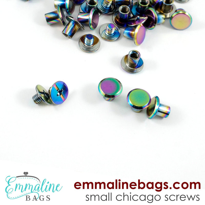 CHICAGO SCREWS : SMALL Size (3/16" or 4 mm) in IRIDESCENT RAINBOW (20 Pack) - Emmaline Bags Inc.