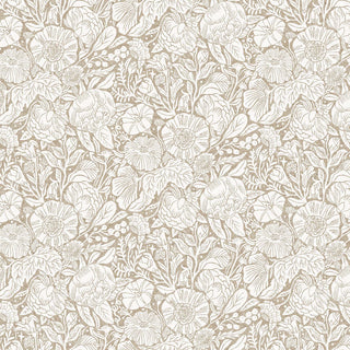 Cotton Linen - White Large Flowers // In the Dawn for FIGO (1/4 yard) - Emmaline Bags Inc.