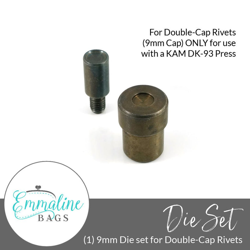 Die Set: Double-Cap Rivets (9mm Cap) ONLY for KAM DK-93 Press - Emmaline Bags Inc.