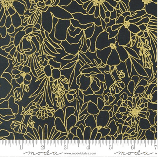 Doodle Garden Florals on Black (Metallic) // Gilded by Alli K Design for Moda (1/4 yard) - Emmaline Bags Inc.