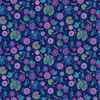 Dragonflies & Frogs in NAVY // Water's Edge for Northcott (1/4 yard) - Emmaline Bags Inc.