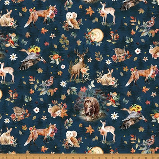Floral Animals on Navy // Woodsy and Whimsy by Hoffman (1/4 yard) - Emmaline Bags Inc.