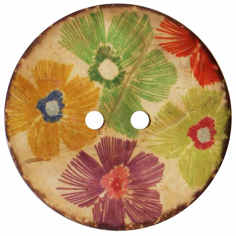 Floral on Beige 2Hole Button - 41 mm (1 5/8″) // (1 per card) - Emmaline Bags Inc.