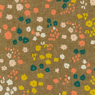 Flowers Nutmeg| Linen/Cotton // Riverbend for Robert Kaufman - Emmaline Bags Inc.