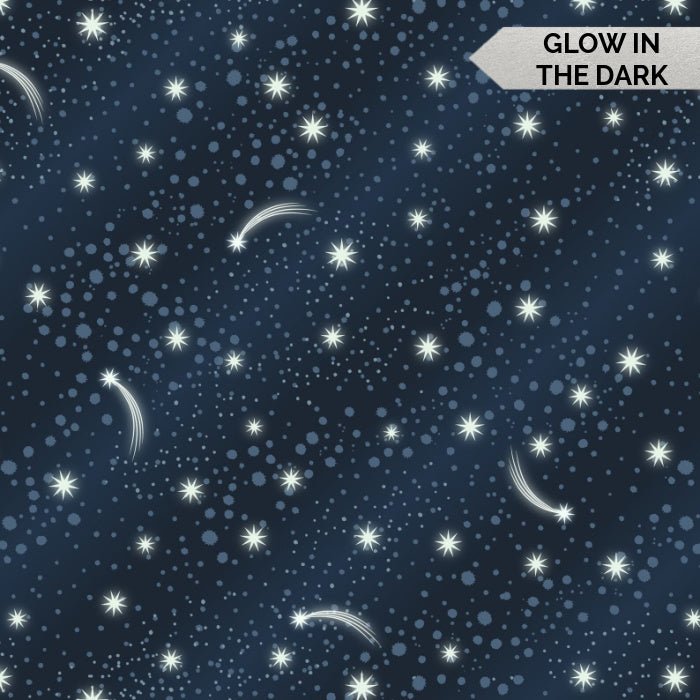 GLOW in the DARK Stars on Midnight Blue // by Lewis & Irene (1/4 yard) - Emmaline Bags Inc.
