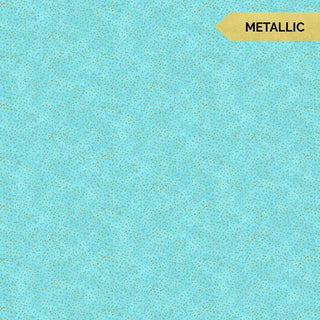 Gold Specks on Turquoise Metallic // Shimmer-Ginkgo Garden (1/4 yard) - Emmaline Bags Inc.