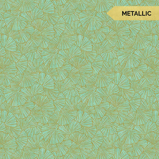 Green Leaves Metallic // Shimmer-Ginkgo Garden (1/4 yard) - Emmaline Bags Inc.
