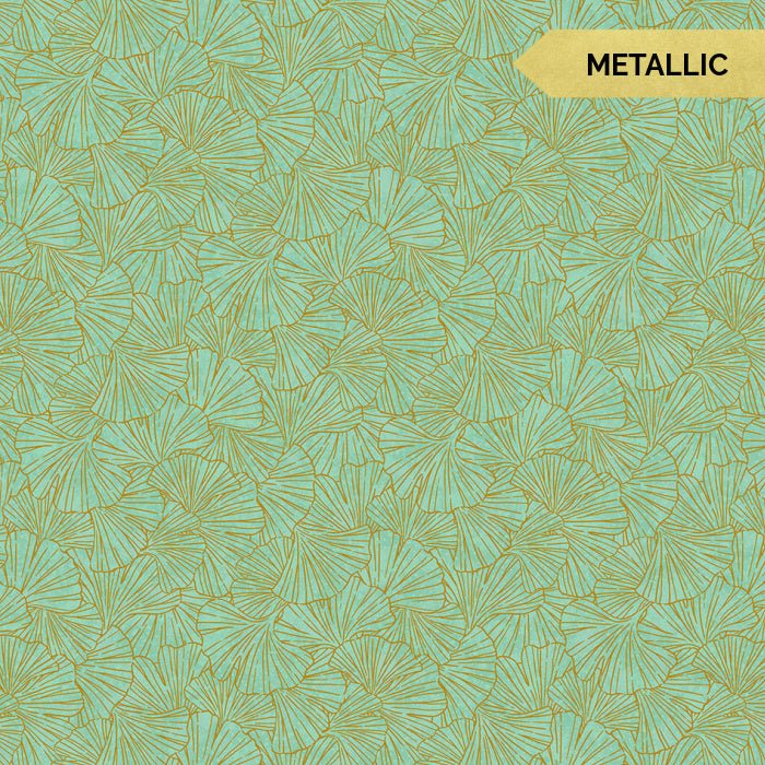Green Leaves Metallic // Shimmer-Ginkgo Garden (1/4 yard) - Emmaline Bags Inc.