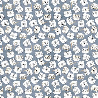 Happy Cats in Blue // Pur-Fect Friends by Michael Miller (1/4 yard) - Emmaline Bags Inc.