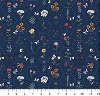 Honeycomb Floral - NAVY // Eden by Boccaccini Meadows for FIGO(1/4 yard) - Emmaline Bags Inc.
