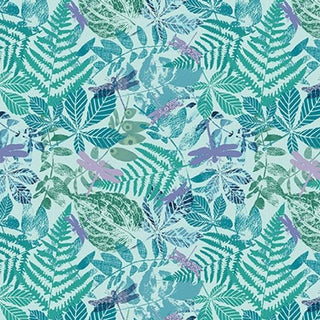 Leaves & Dragonflies on Mint // Gypsy Flutter by Elsie Ess for Blank Quilting (1/4 yard) - Emmaline Bags Inc.