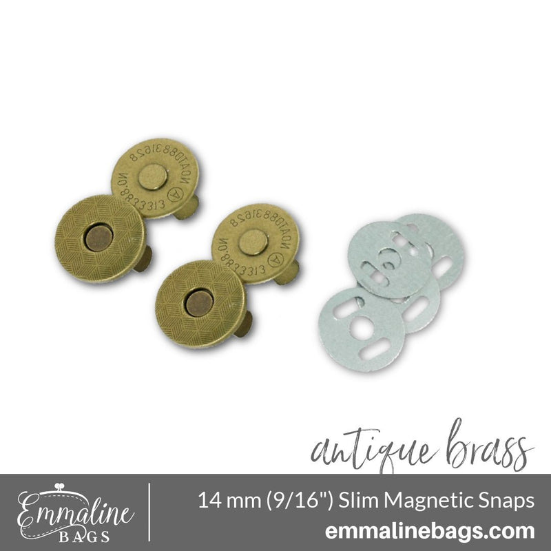 Magnetic Snap Closures: 9/16" (14 mm) SLIM in Antique Brass (2 Pack) - Emmaline Bags Inc.
