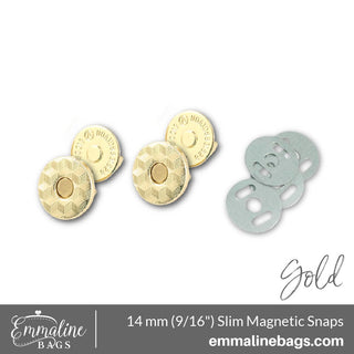 Magnetic Snap Closures: 9/16" (14 mm) SLIM in GOLD Finish (2 Pack) - Emmaline Bags Inc.