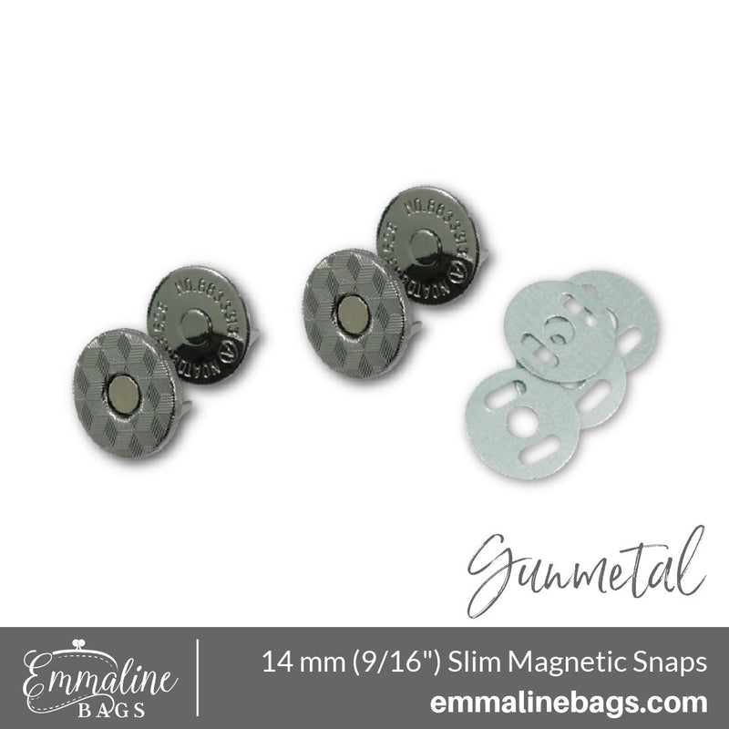 Magnetic Snap Closures: 9/16" (14 mm) SLIM in Gunmetal (2 Pack) - Emmaline Bags Inc.