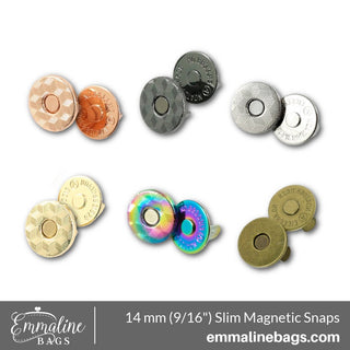 Magnetic Snap Closures: 9/16" (14 mm) SLIM in NICKEL Finish (2 Pack) - Emmaline Bags Inc.