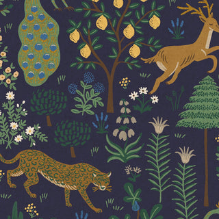Menagerie in Navy Metallic Canvas // Rifle Paper Co. for Cotton + Steel (1/4 yard) - Emmaline Bags Inc.