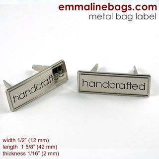 Metal Bag Label: "Handcrafted" with Border - Emmaline Bags Inc.