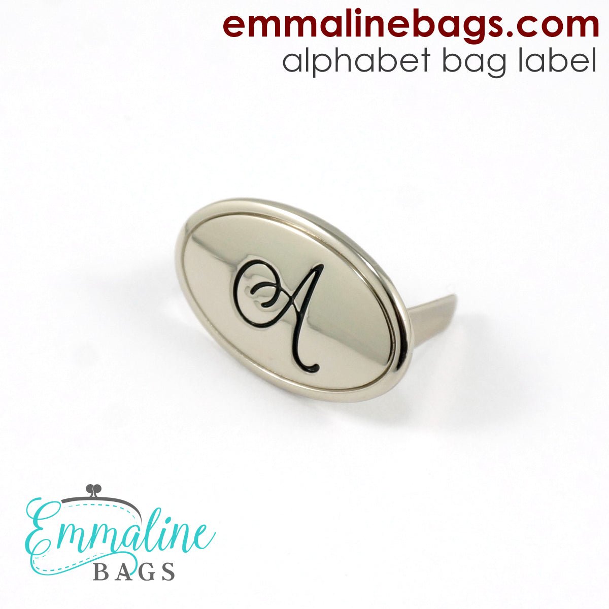 Metal Bag Label: Script Alphabet - Emmaline Bags Inc.