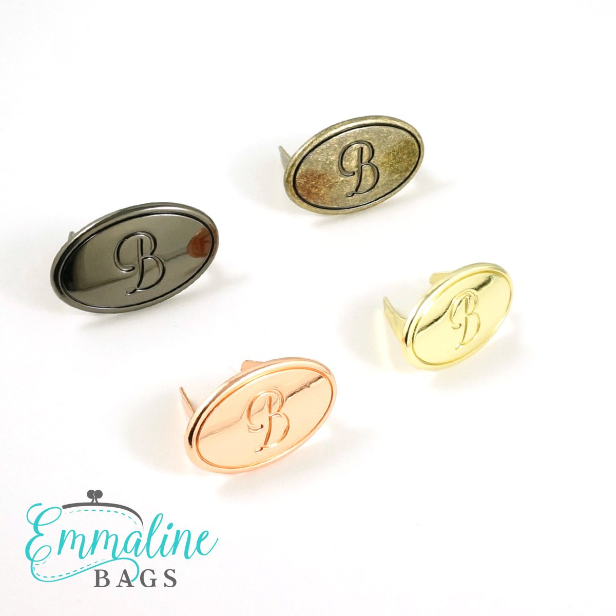 Metal Bag Label: Script Alphabet - Emmaline Bags Inc.