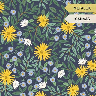 Metallic CANVAS - Navy Daisy Fields // by Rifle Paper Co. for Cotton + Steel (1/4 yard) - Emmaline Bags Inc.