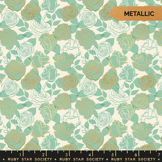 Moss Roses (Metallic) • Curio by Ruby Star Society for Moda (1/4 yard) - Emmaline Bags Inc.