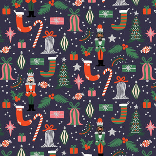 Navy Deck the Halls (Metallic) // Holiday Classics II - Rifle Paper Co. for Cotton + Steel (1/4 yard) - Emmaline Bags Inc.