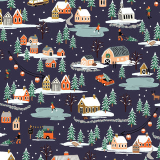 Navy Holiday Village // Holiday Classics II - Rifle Paper Co. for Cotton + Steel (1/4 yard) - Emmaline Bags Inc.