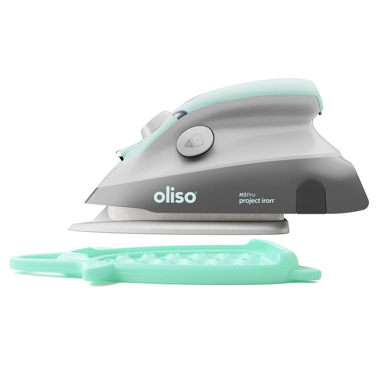 NEW!! Aqua // Oliso Mini Iron with Trivet & LED Light - Emmaline Bags Inc.