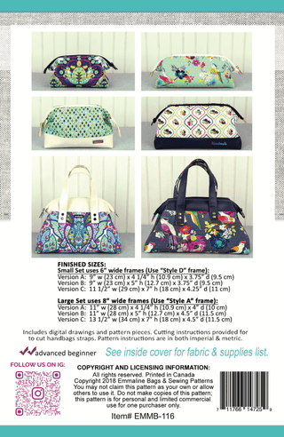 All Printed PAPER Sewing Patterns - Emmaline Bags Inc.