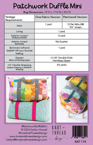 Patchwork Duffle MINI by Knot+Thread Designs (Printed Paper Pattern) - Emmaline Bags Inc.