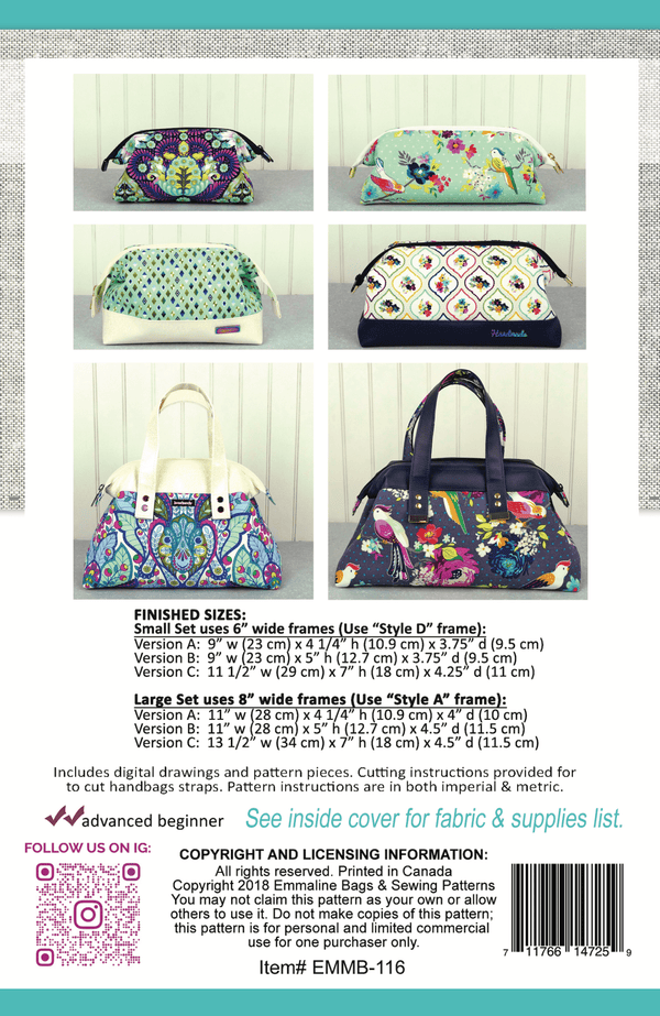 pdf trifecta zip bags 6 sizessewing patternsemmaline bags inc
