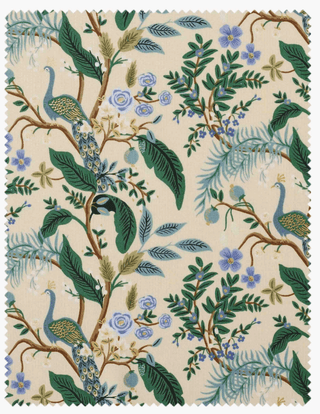 Peacock in Cream (Metallic) // by Rifle Paper Co. for Cotton + Steel (1/4 yard) - Emmaline Bags Inc.