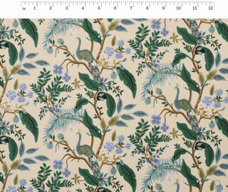 Peacock in Cream (Metallic) // by Rifle Paper Co. for Cotton + Steel (1/4 yard) - Emmaline Bags Inc.