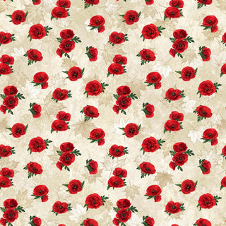 Poppies on Beige Leaves • Stonehenge Oh Canada 11 by Northcott Studio (1/4 yard) - Emmaline Bags Inc.