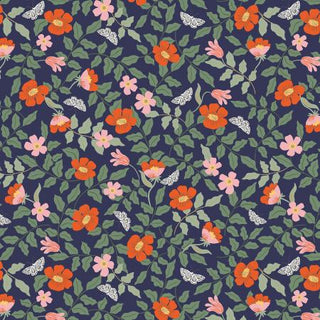 Primrose in Navy // Strawberry Fields by Rifle Paper Co. (1/4 yard) - Emmaline Bags Inc.
