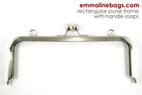 Rectangular Purse Frame 8" WITH LOOPS - Nickel - Emmaline Bags Inc.
