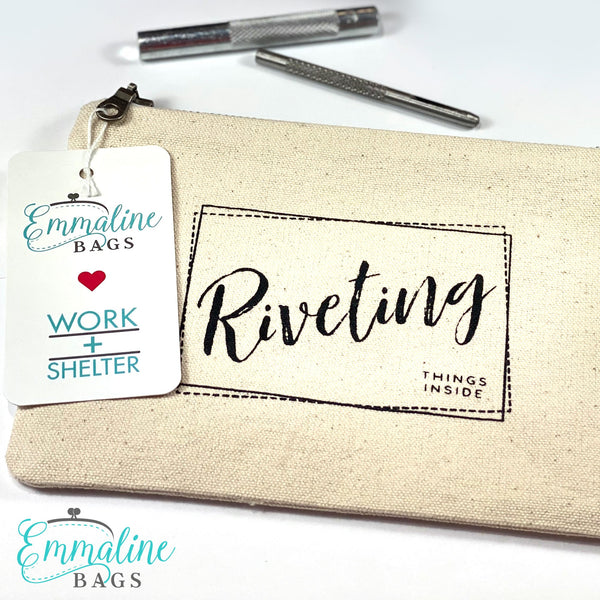 "Riveting Things Inside" Organic Cotton Zipper Pouch - Emmaline Bags Inc.