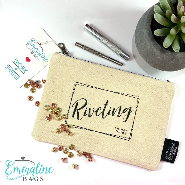 "Riveting Things Inside" Organic Cotton Zipper Pouch - Emmaline Bags Inc.