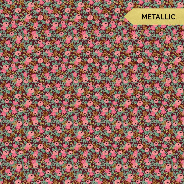 Rosa Burgundy Metallic // by Rifle Paper Co. for Cotton + Steel (1/4 yard) - Emmaline Bags Inc.