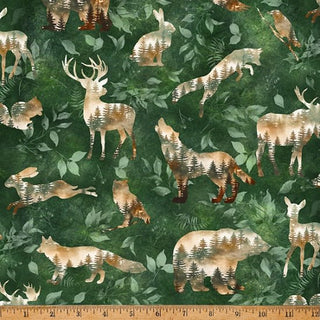 Silhouettes on FOREST // Woodsy and Whimsy by Hoffman (1/4 yard) - Emmaline Bags Inc.