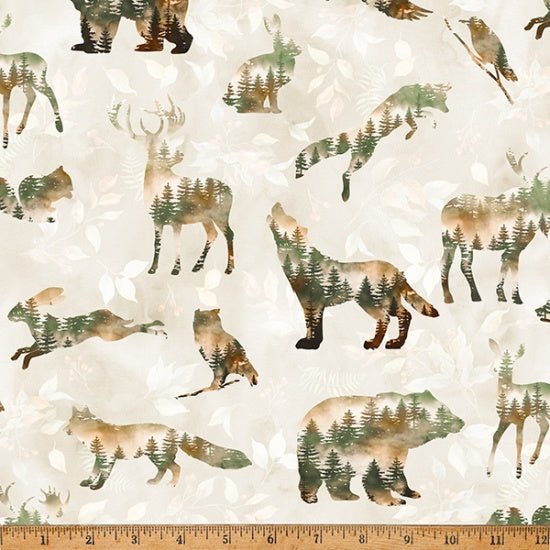 Silhouettes on NATURAL // Woodsy and Whimsy by Hoffman (1/4 yard) - Emmaline Bags Inc.