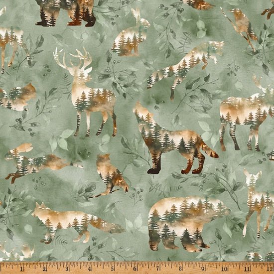 Silhouettes on SAGE // Woodsy and Whimsy by Hoffman (1/4 yard) - Emmaline Bags Inc.