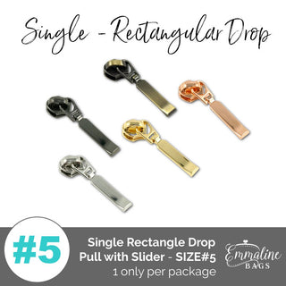 **SINGLE** Slider with RECTANGLE DROP Pull - SIZE#5 (1 ONLY) - Emmaline Bags Inc.