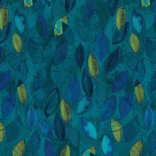 Small Tossed Leaf in Dark Turquoise // Prismatics by Bernartex - (1/4 yard) - Emmaline Bags Inc.