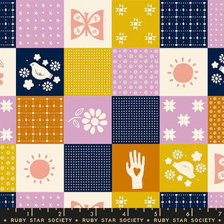 Songbird Patchwork with Navy • Sugar Maple by Ruby Star Society for Moda (1/4 yard) - Emmaline Bags Inc.