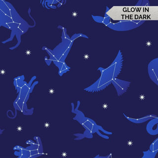 Space GLOW Constellations on Bright Dark Blue // by Lewis & Irene (1/4 yard) - Emmaline Bags Inc.