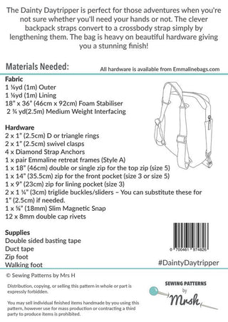 The Dainty Daytripper by Sewing Patterns by Mrs H (Printed Paper Pattern) - Emmaline Bags Inc.
