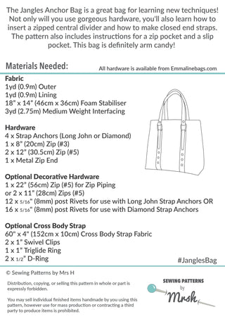 The Jangles Anchor Bag by Sewing Patterns by Mrs H (Printed Paper Pattern) - Emmaline Bags Inc.